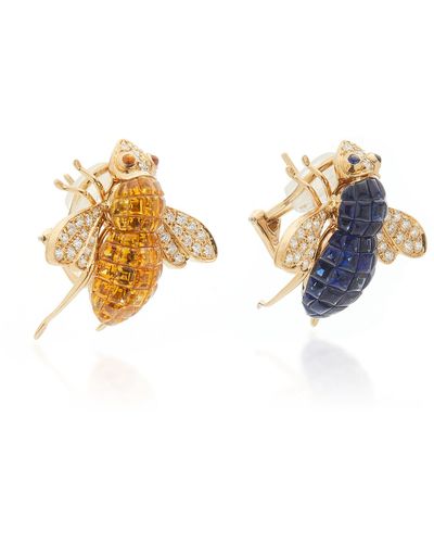 Sabbadini Bee 18k Gold, Diamond And Sapphire Earrings - Metallic