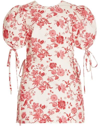 The Vampire's Wife Exclusive The Wrapsody Floral Cotton Mini Dress - Red