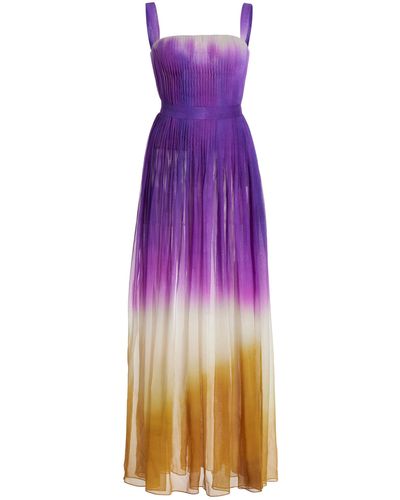 Oscar de la Renta Pleated Ombrè Silk Chiffon Gown - Purple