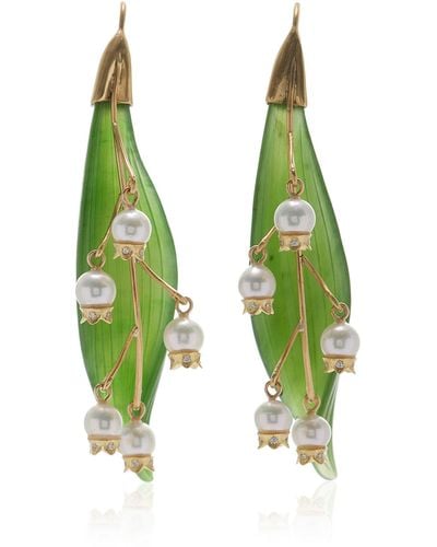 Annette Ferdinandsen Lily Of The Valley 18k Yellow Gold One-of-a-kind Jade Earrings - Green