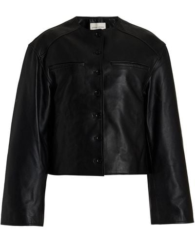 Loulou Studio Brize Cropped Leather Jacket - Black