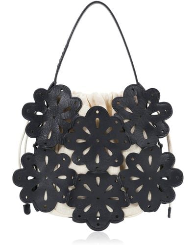STAUD Flora Laser-cut Leather Basket Bag - Black