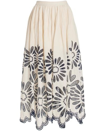 Ulla Johnson Annisa Embroidered Cotton-linen Midi Skirt - White