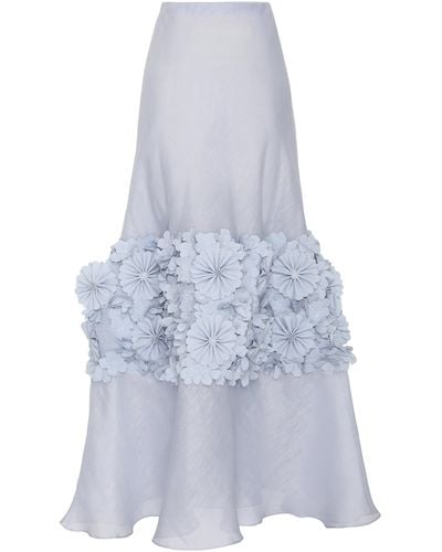 Zimmermann Natura Floral-appliquéd Linen-silk Maxi Skirt - White