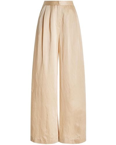 Adam Lippes Pleated High-rise Satin Wide-leg Pants - Natural