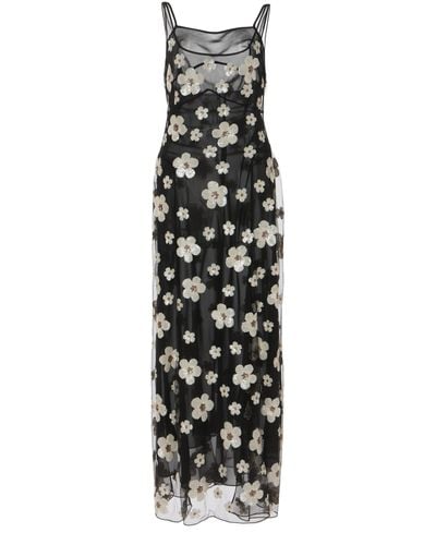 ALEXACHUNG Daisy Sequin-embellished Tulle Slip Dress - Black