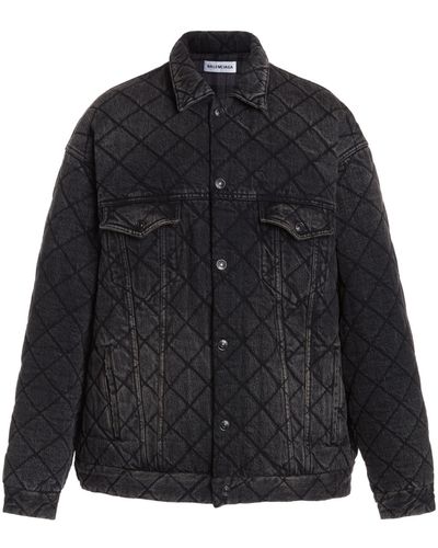 Balenciaga Distressed Quilted Japanese Denim Jacket - Black