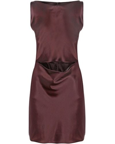 Bevza Silk Cutout Mini Dress - Brown