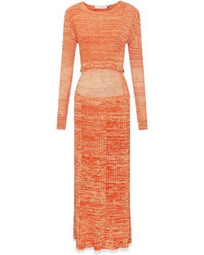 Christopher Esber Convertible Mesh-detailed Knit Maxi Dress - Orange