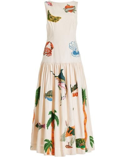 ALÉMAIS Clam Embroidered-linen Maxi Dress - Natural