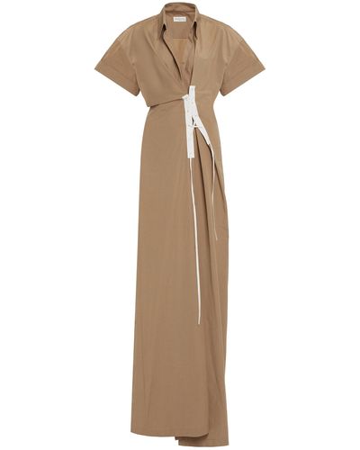 Dries Van Noten Delick Lace-up Poplin Maxi Dress - Natural