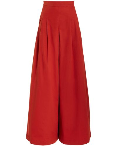 Oscar de la Renta Stretch-cotton Twill Wide-leg Trousers - Red