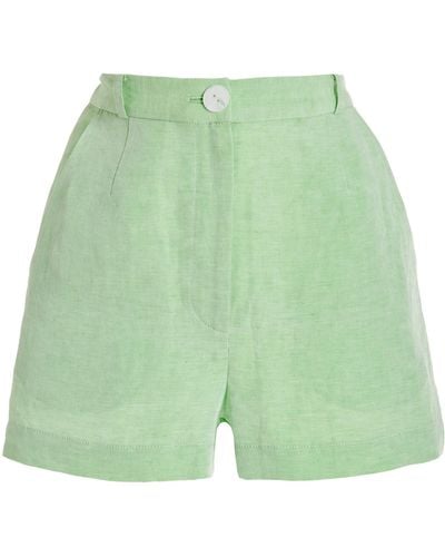 Matthew Bruch Linen-blend High-rise Shorts - Green
