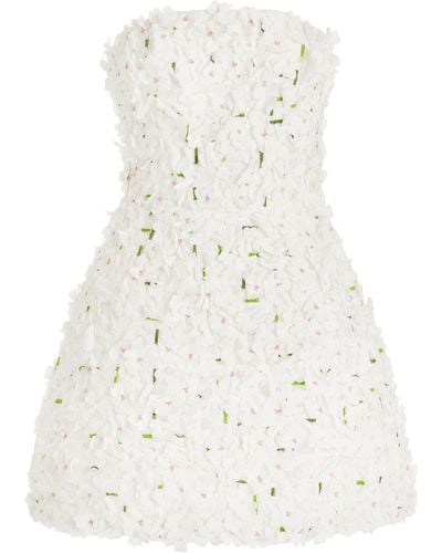 Monique Lhuillier Ostrich Feather-trim Shift Dress in White