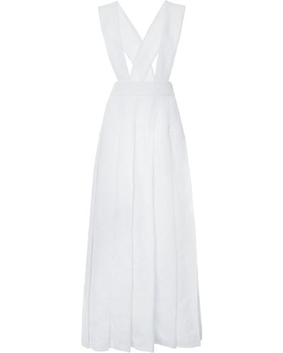Miu Miu Pleated Linen Pinafore Maxi Dress - White