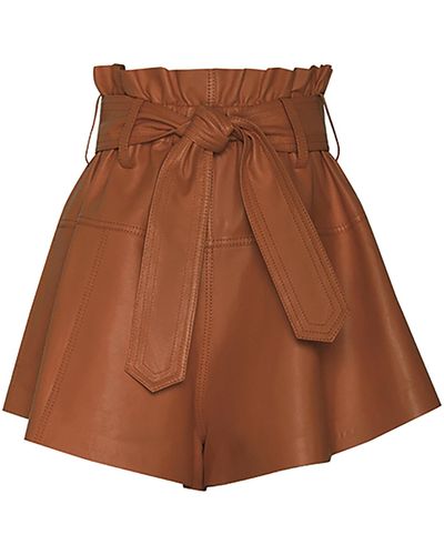 Zimmermann Harmony Pleated Leather Shorts - Brown