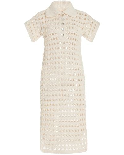 Nia Thomas Penelope Crocheted Cotton Polo Midi Dress - White