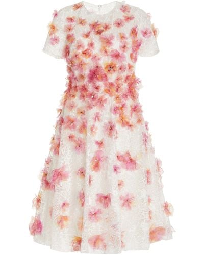 Pamella Roland Floral-appliqued Lace Midi Dress - Pink