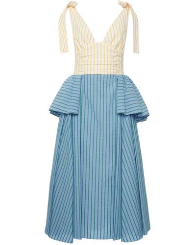 Rosie Assoulin Around The Edges Striped Cotton Midi Dress - Blue