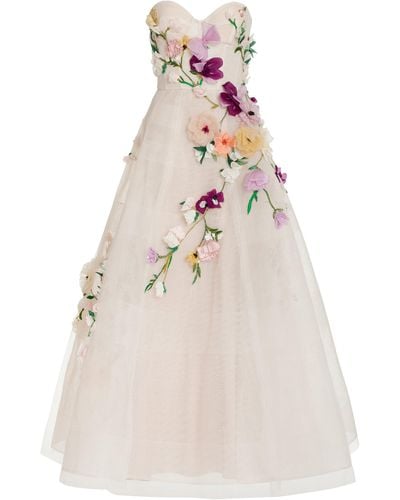Monique Lhuillier Embroidered Corseted Cocktail Dress - Natural