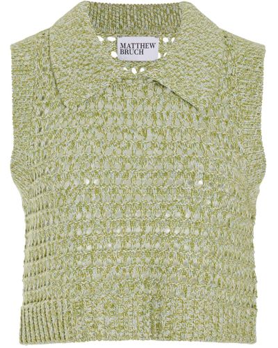 Matthew Bruch Knit-mesh Collared Tank Top - Green