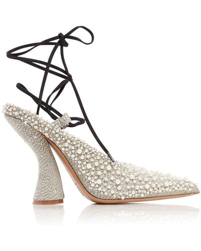 Dries Van Noten Pearl-embellished Jacquard Court Shoes - White
