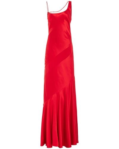Alejandra Alonso Rojas Beaded Silk Satin Gown - Red
