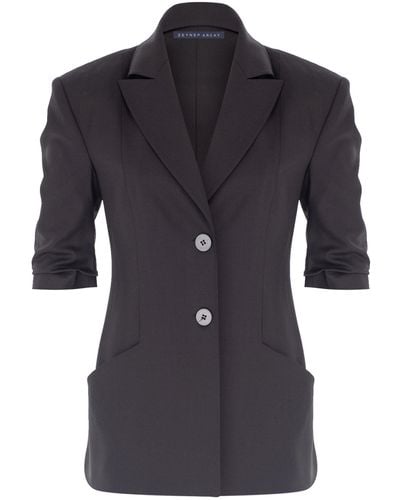 Zeynep Arcay Half-sleeve Wool-blend Blazer - Black