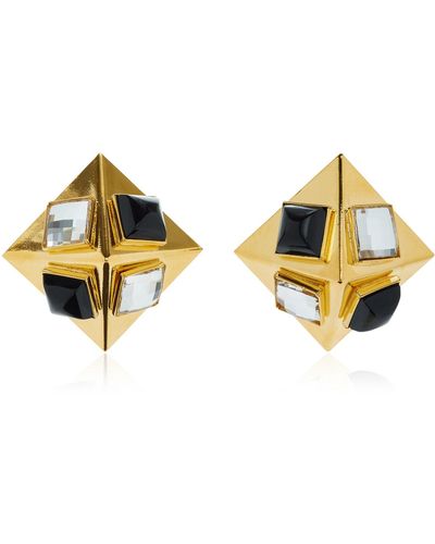Alessandra Rich Crystal Gold-tone Pyramid Earrings - Metallic