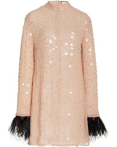 Alexis Lazar Feather-trimmed Sequined Silk Chiffon Mini Dress - Pink