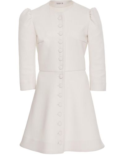 Lein Wool Button Front Mini Dress - White