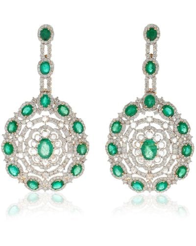 Amrapali One Of A Kind 18k White Gold Emerald & Diamond Blossom Earrings - Green