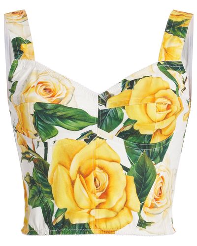 Dolce & Gabbana Floral Cotton Bustier Top - Yellow
