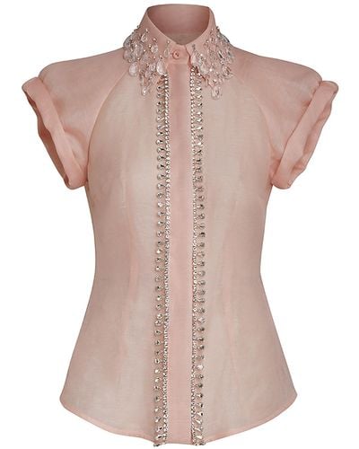 Zimmermann Matchmaker Diamante Linen-silk Blouse - Pink