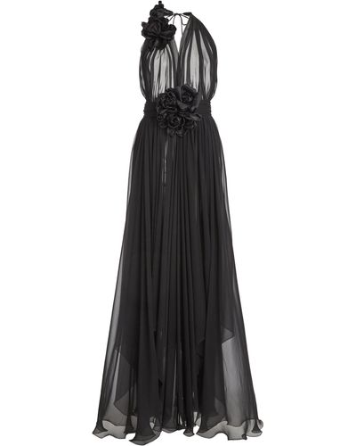 Dolce & Gabbana Floral-appliquéd Silk-chiffon Gown - Black