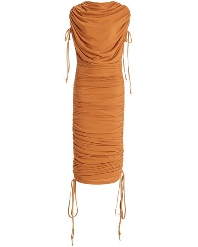 Andrea Iyamah Ratu Ruched Midi Dress - Orange