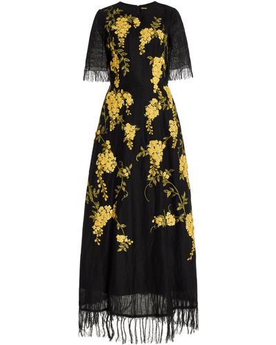 Adam Lippes Evangeline Fringed Linen-blend Maxi Dress - Black