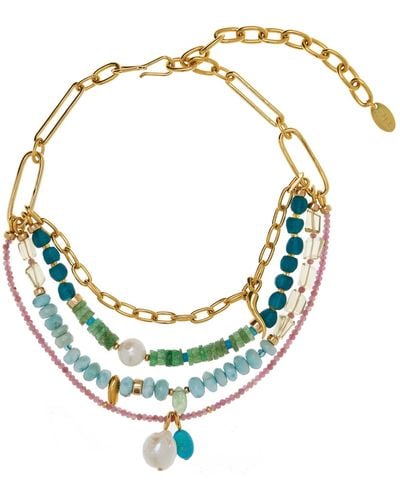 Lizzie Fortunato Vizcaya Beaded Gold-plated Chain Necklace - Blue