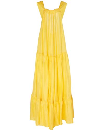 Kalita Asiri Gathered Silk Maxi Dress - Yellow