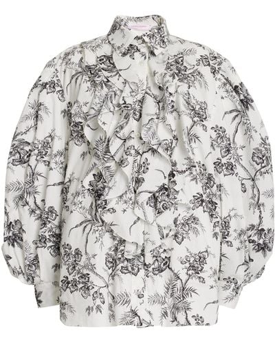 Carolina Herrera Ruffled Puff-sleeve Cotton Shirt - Grey
