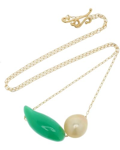 Ten Thousand Things Bean 18k Yellow Gold Pearl, Chrysoprase Necklace - Green