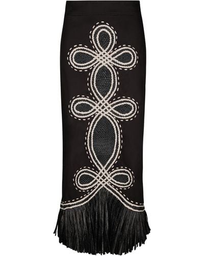 Johanna Ortiz El Viejo Oeste Embroidered Cotton Midi Skirt - Black