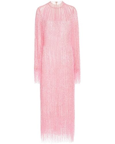 Rodarte High-neck Beaded Fringe Midi Dress - Pink
