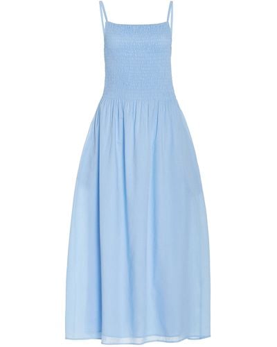 Faithfull The Brand Nolie Smocked Cotton Midi Dress - Blue
