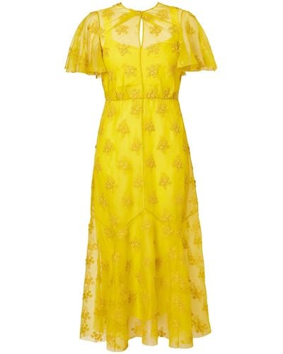 Erdem Embroidered Silk Organza Midi Dress - Yellow