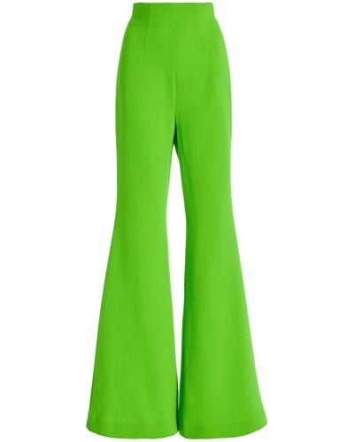 Sergio Hudson High-waisted Wool Crepe Flare Pants - Green