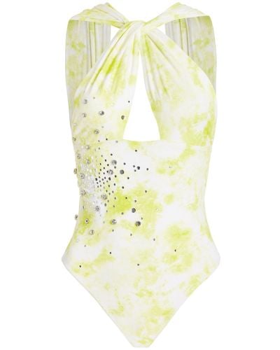 DES_PHEMMES Exclusive Crystal-embellished Tie-dyed One-piece Swimsuit - Yellow