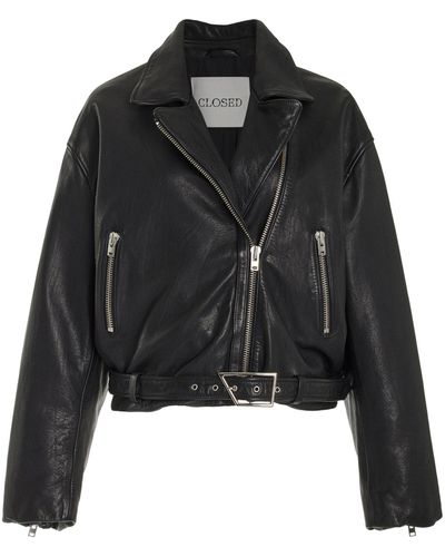 Closed Leather Biker Jacket - Black
