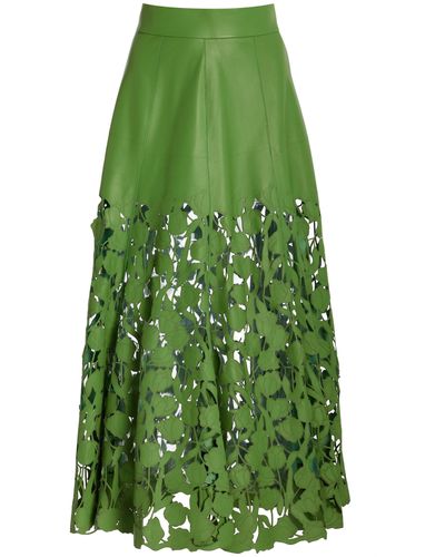 Oscar de la Renta Lasercut Tulip-hem Leather Skirt - Green