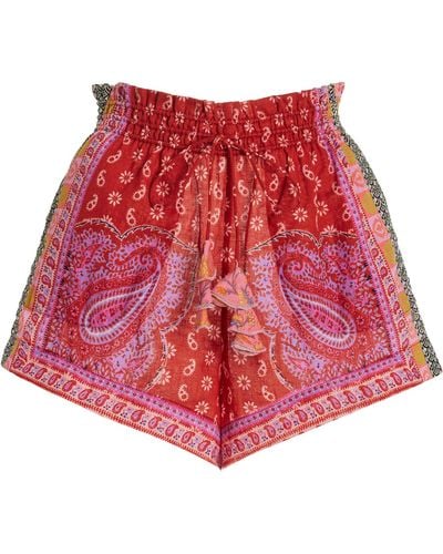 BOTEH Kaleido High-waisted Cotton-linen Shorts - Red